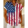 Women's Artistic Drip USA Flag Print Button-Up Shirt, Casual Loose Blouse for Spring Summer Daily Holiday Wear