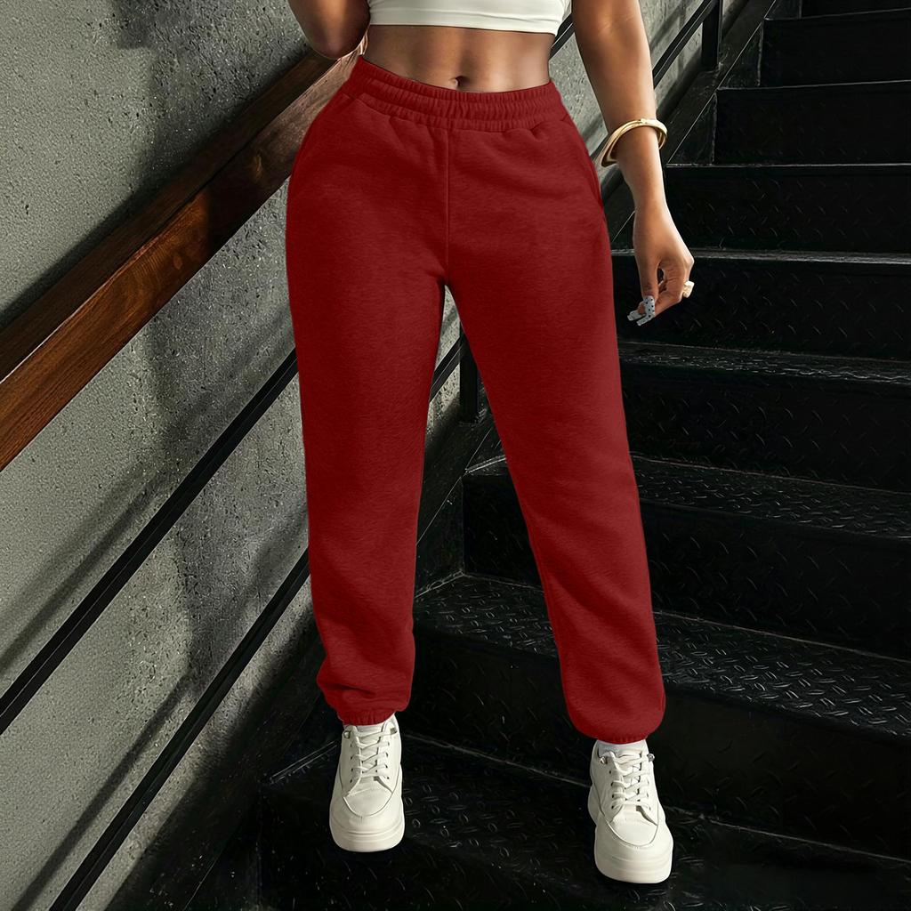 Women's Color Sweatpants with Elastic Waist and Pockets for Casual Wear