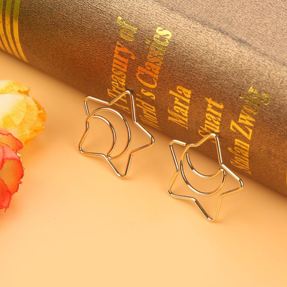 10PCS Iron Bookmark Clips Electroplating Memo Clips Bookmarks Star Moon Clips  Document Organizing