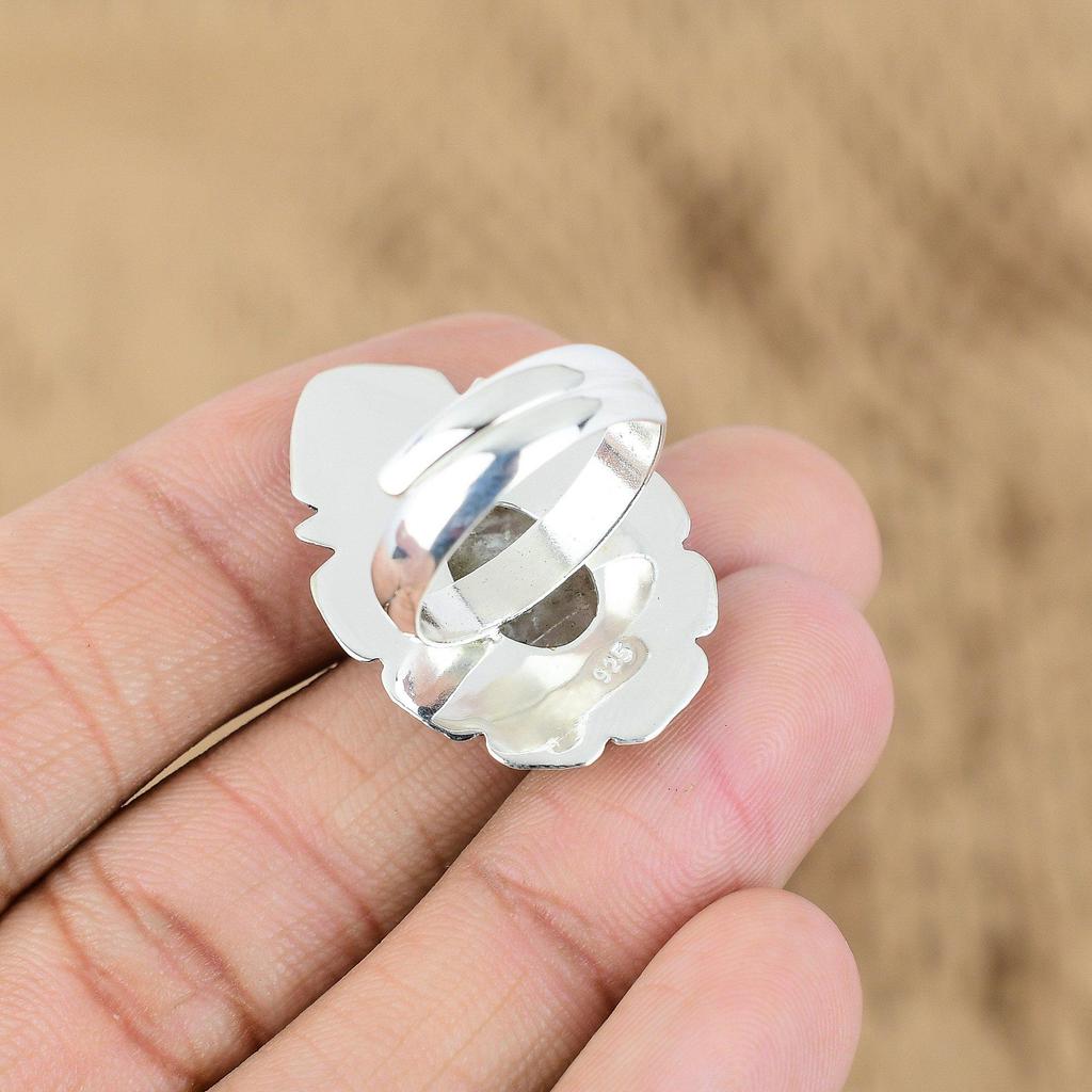 Natural Plume Agate Gemstone Promise Adjustable Ring 925 Silver For Girls