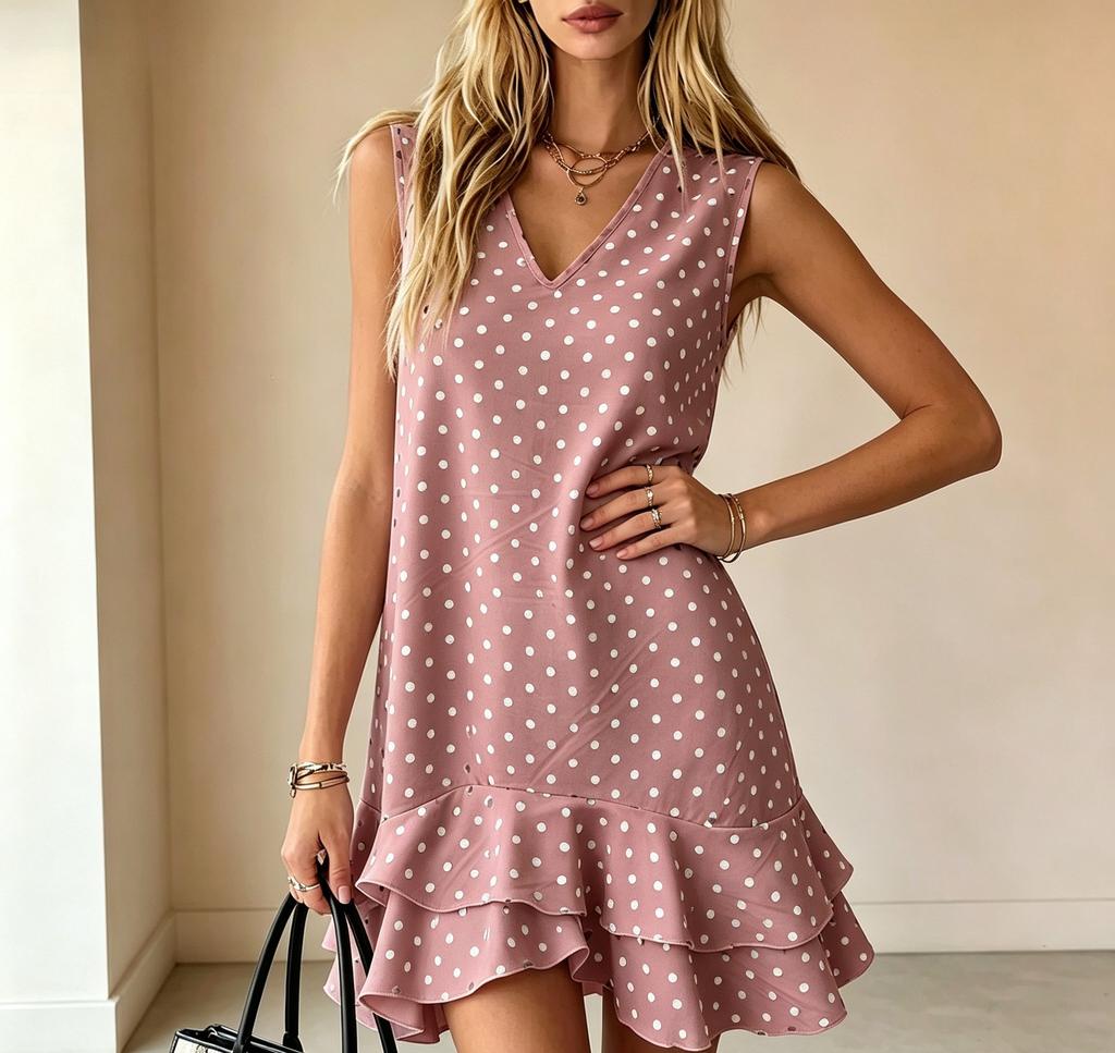 European and American women's polka dot ruffle edge sleeveless dress summer fashion new v-neck loose dress women