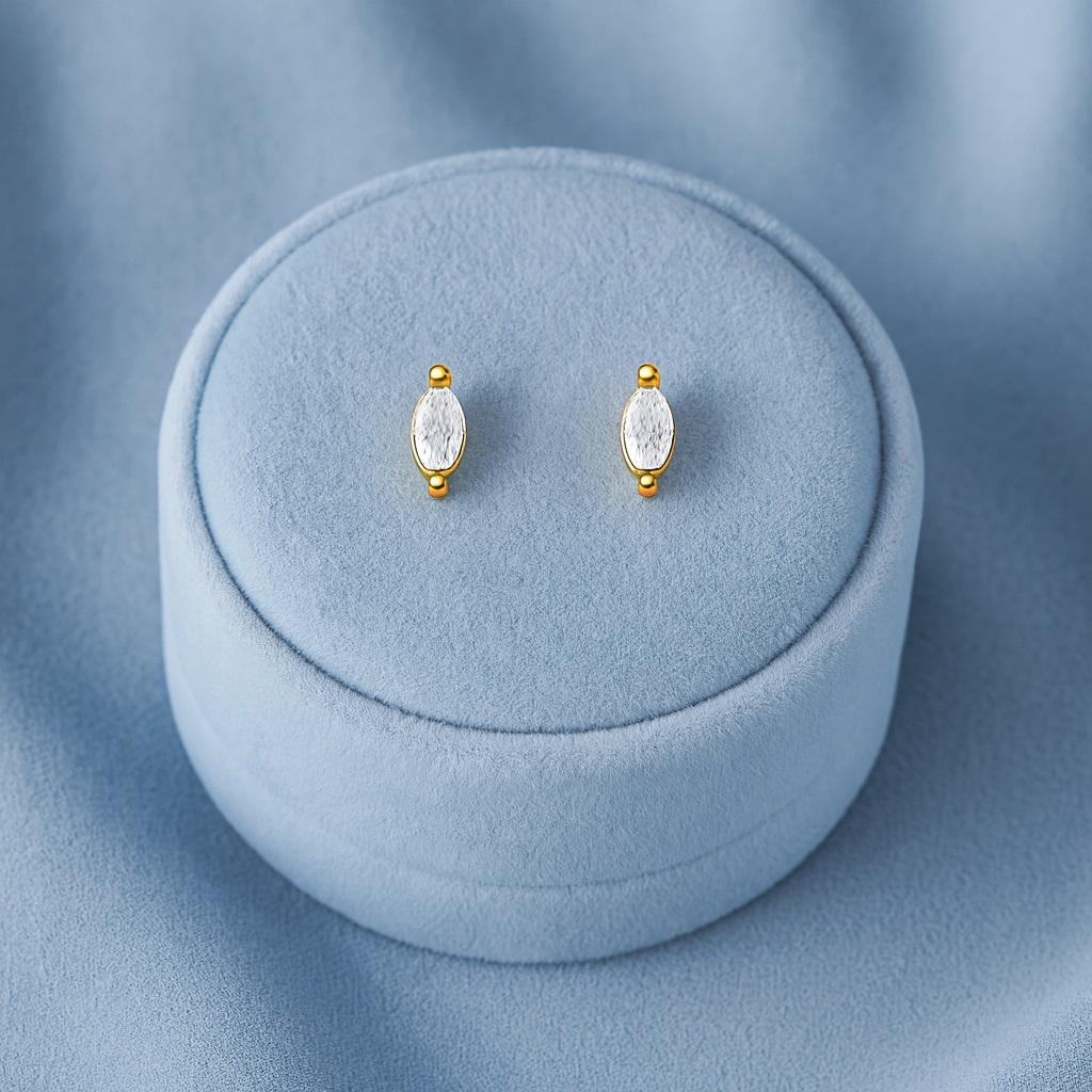 Minimal Solitaire Stud Earrings - 925 Sterling Silver Gold Plated