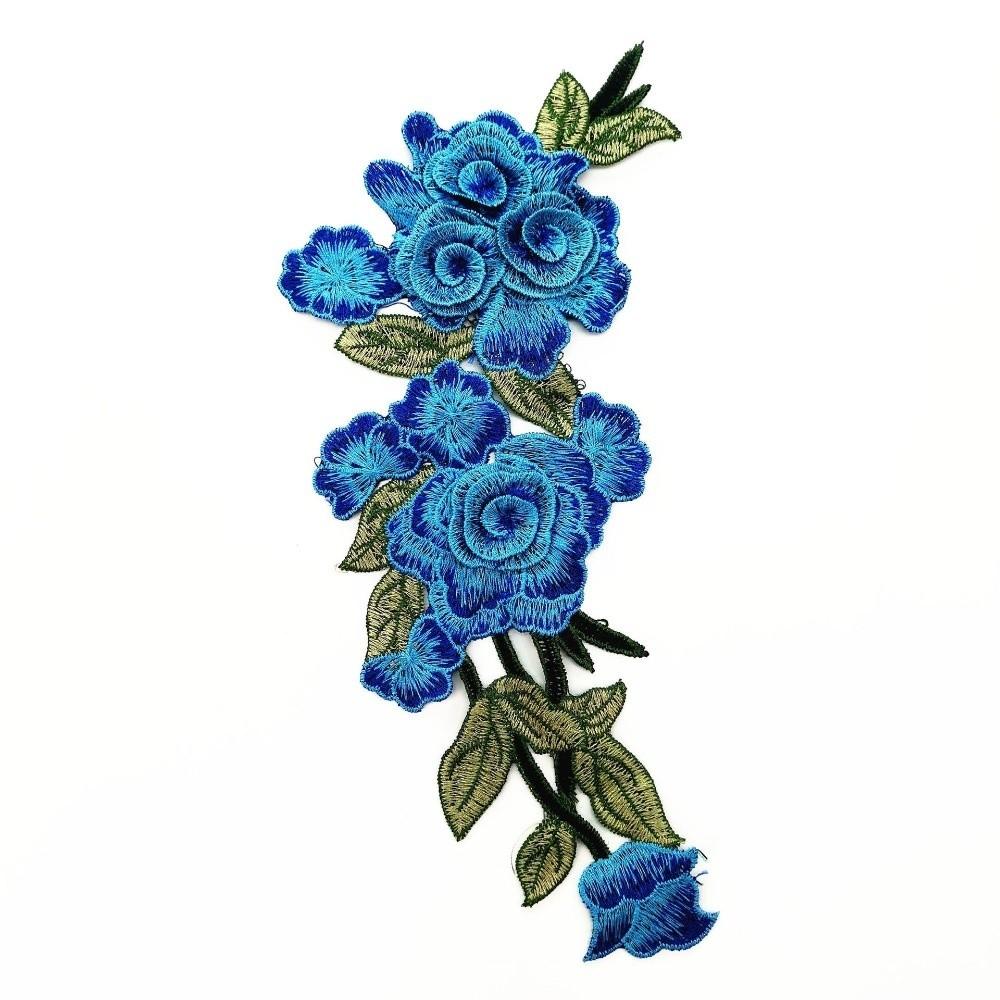

3D Embroidered Sewing On Patches Rose Flower Ethnic Style Flower Patch Sticker Detachable Multicolor Embroidered Fabric Applique світло-синій колір