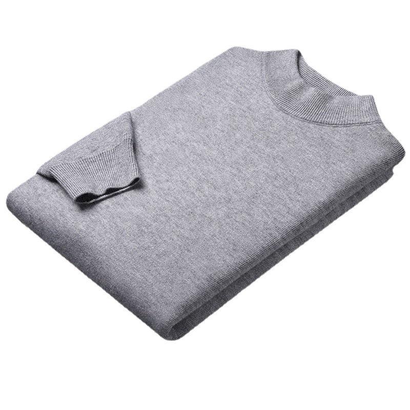 Autumn/Winter 2024 Men's Wool Half-High Collar Solid Color Sweater Cardigan