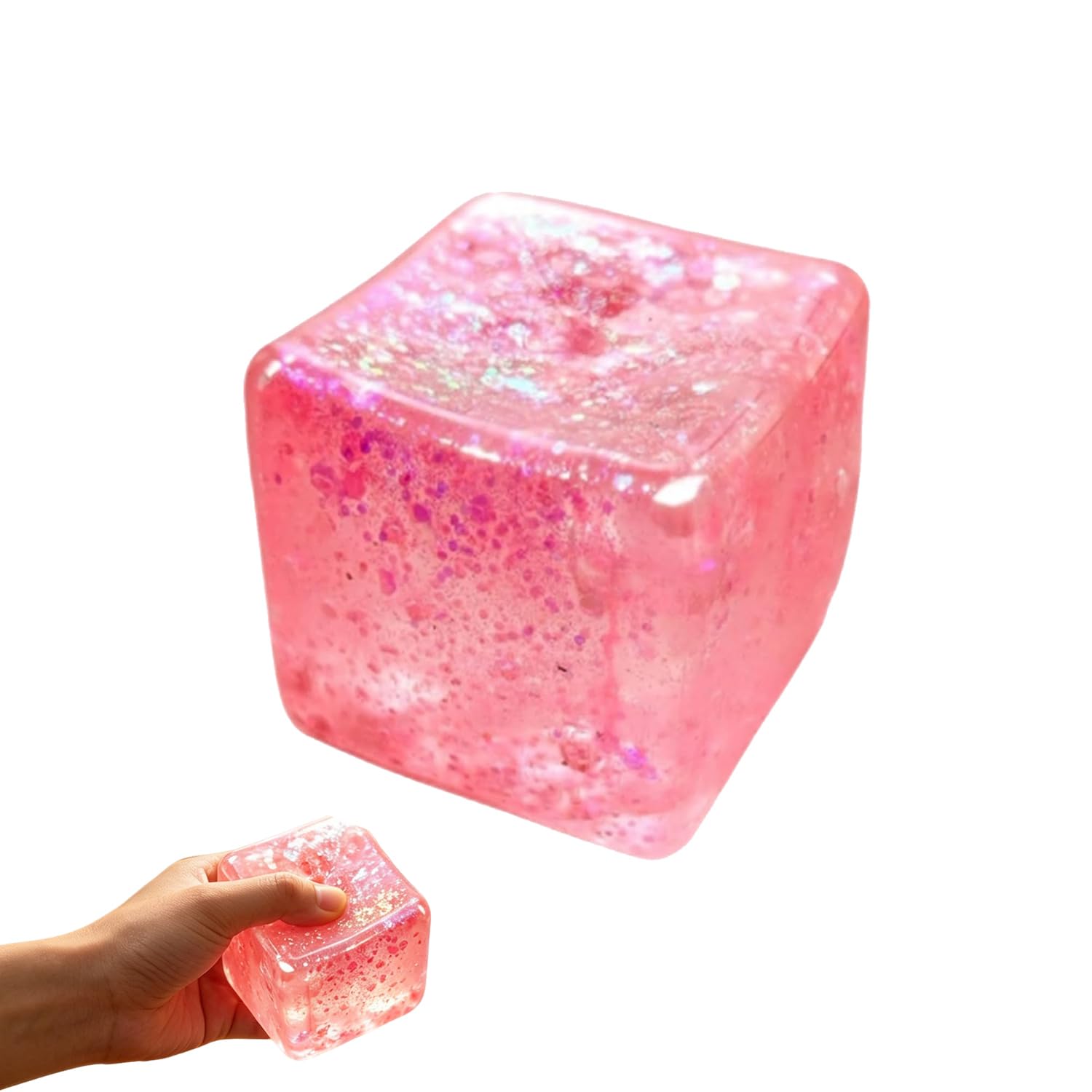 Transparante Glitter Gel Kubus Squishy Stressverlichtend Speelgoed Zacht Knijp Fidget Sensorisch Speelgoed Elastisch Decompressie Cadeau roze