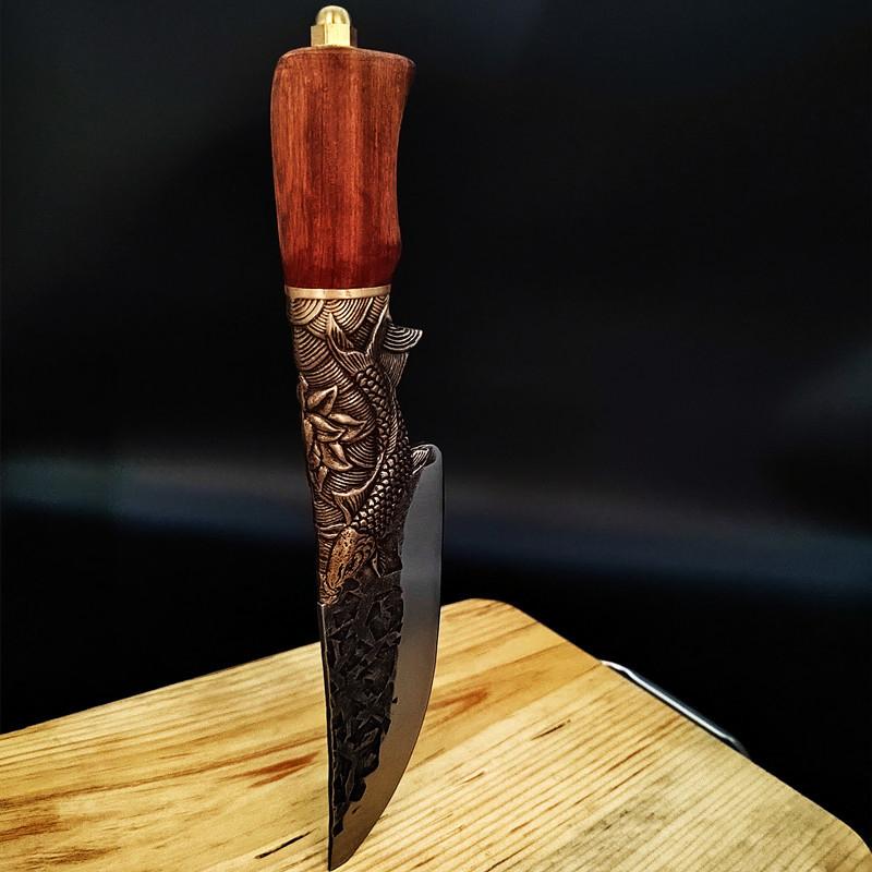 Longquan Küchenmesser 7Cr17CoMoV Stahlklinge Handgeschmiedet Allzweck Ausbeinmesser Kochmesser Scharfes Kochwerkzeug Holzgriff