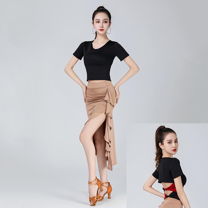 Women's Ruffle Latin Dance Bodycon Midi Skirt, Adult Practice & Performance Costume