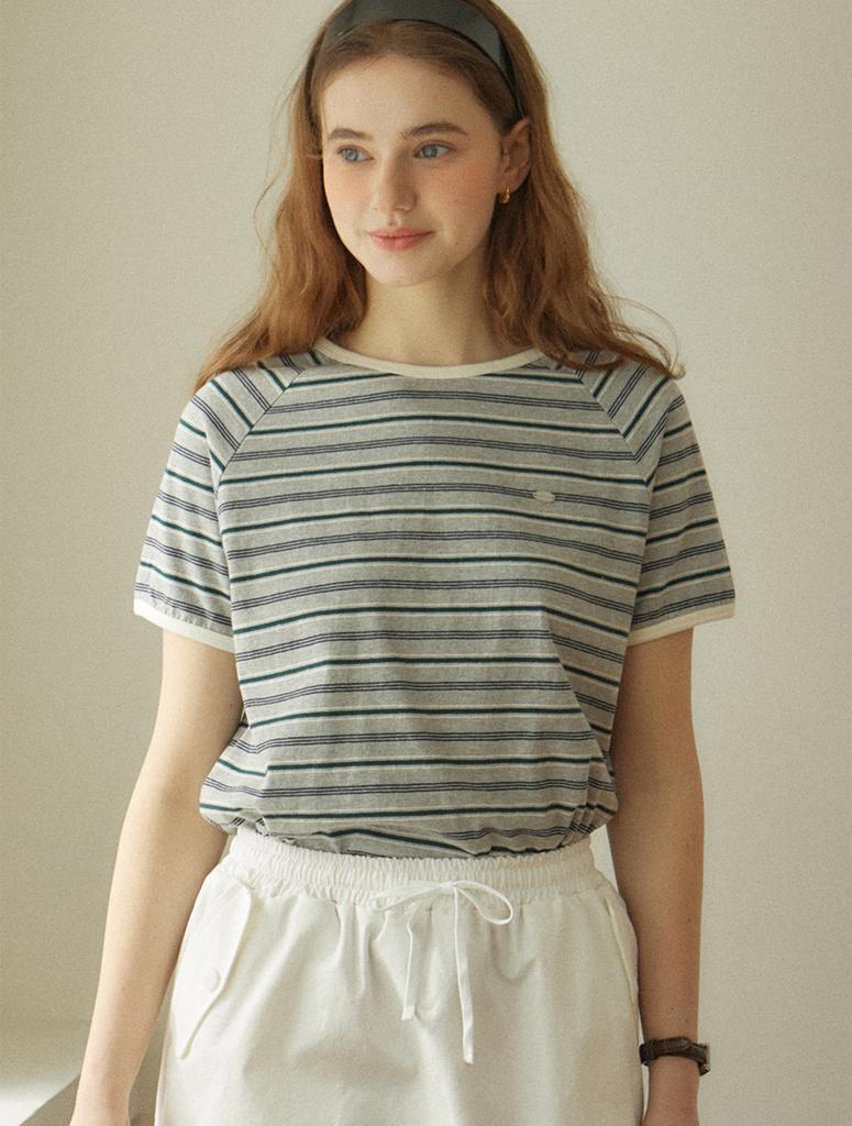 OURHOPE Harry Stripe Raglan T-Shirt - Melange Grey