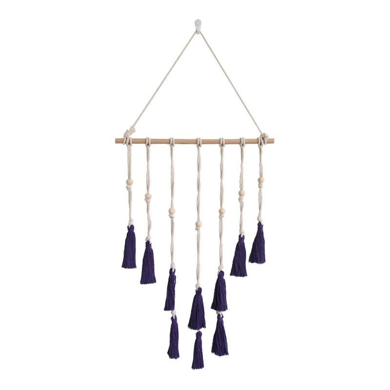 Плетеная хлопковая веревка Деревянная палка Декоративная настенная гобеленовая полка для хранения Настенный держатель для фотографий Настенный органайзер для хранения фиолетовый
