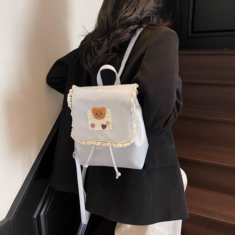 Ruffled Lace Drawstring Backpack Ballet Style Cute Bear Knapsack Sweet Fashion Backpack  Girls