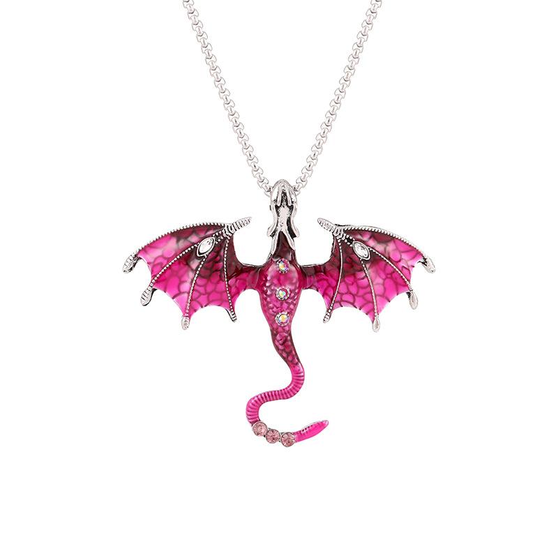 Enamel Flying Dragon Pendant Necklace for Men Women Hip Hop Punk Animal Choker Clavicle Chain Party Statement Jewelry Gift
