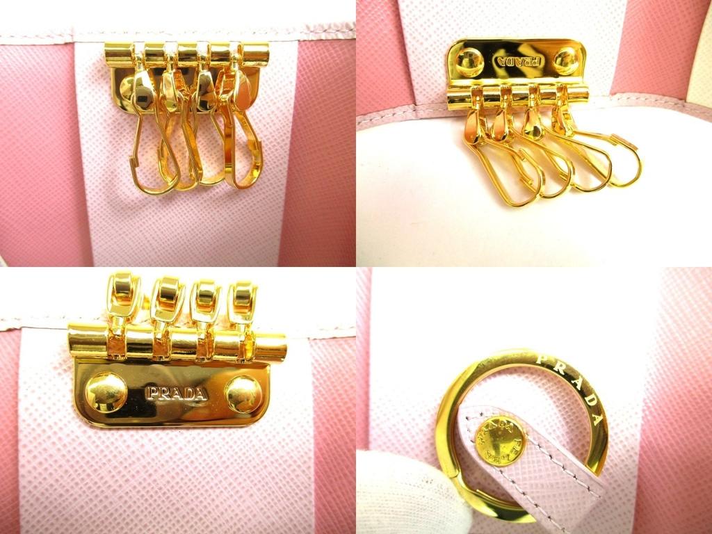 Authentic PRADA Light Pink Saffiano Metal Leather 4 Pics Key Chain #a959  Refurbished
