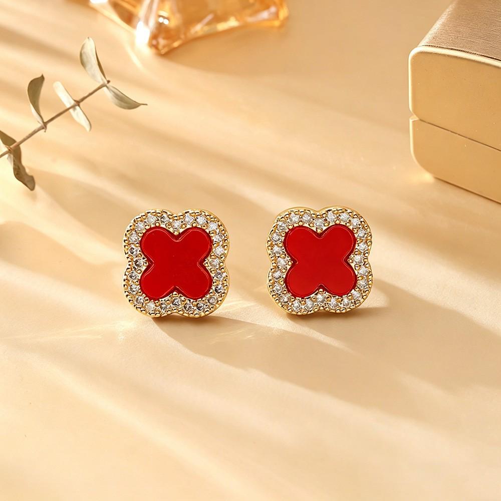 Best-Selling Mother-of-Pearl & Zircon Four-Leaf Clover Earrings - Elegant Luxury Fashion Jewelry