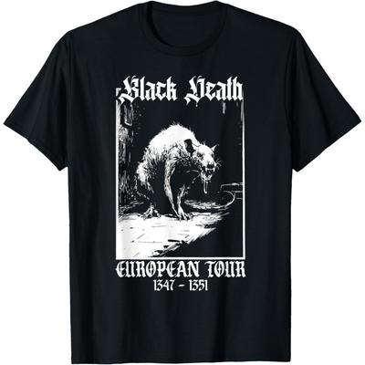 Morte Nera Tour Europeo _ Ratto della Peste Storia Medievale Goth T-Shirt - Maglietta Grafica in Cotone Estiva da Uomo