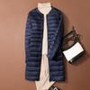 Womens Lightweight Down Coat Mid-Length Round Neck Solid Color Outerwear Winter