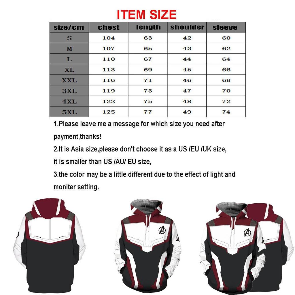 4 Avengers The Endgame Superhero 3d Hoodie Sweatshirt Cosplay Coat Tops Jacket