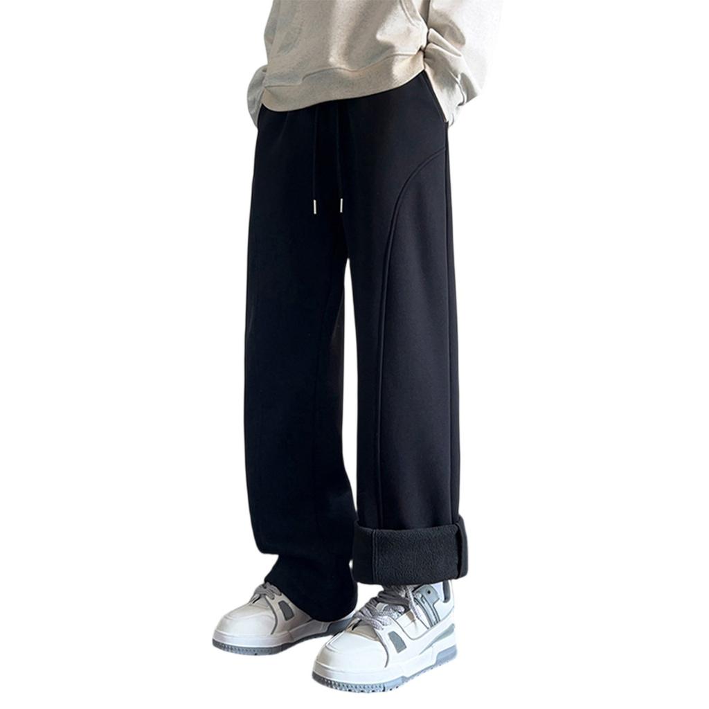 Men's Solid Color Loose Wide Leg Fleece Sweatpants Men's Casual Fashion Fleece Sweatpants