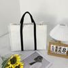 Simple and Stylish Large Capacity Hand-held Contrasting Canvas Bag, Japanese and Korean Three-dimensional Versatile Commuting Tote Bag