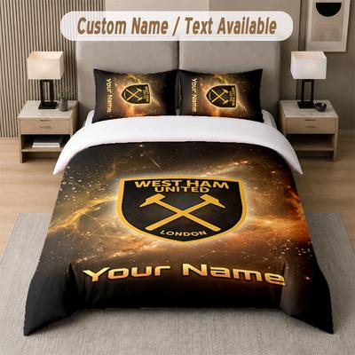 Custom Bedding Set West Ham United FC Pattern, Print Name Text 1 Duvet Cover Plus 2 Pillowcases Home Textile