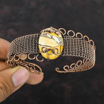 Brecciated Mookaite Bangle Copper Wire Wrapped Adjustable Cuff Bracelet Handmade Gemstone Bangle Copper Wire Wrap Jewelry Anniversary Gifts