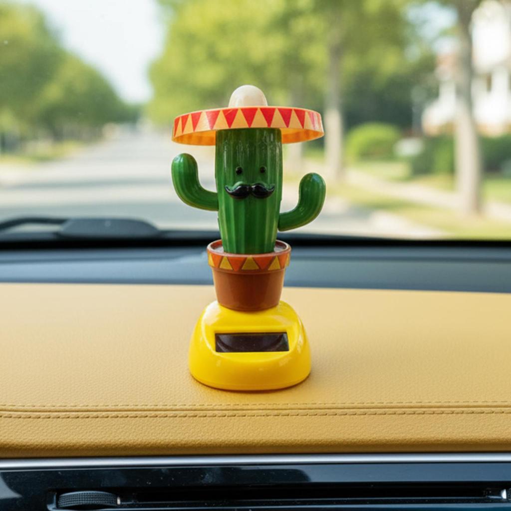 universal Car Dash Decorations Shaking Head Solar Powered Cactus Toy Figures Car Ornaments for Dashboard Interior Accessories