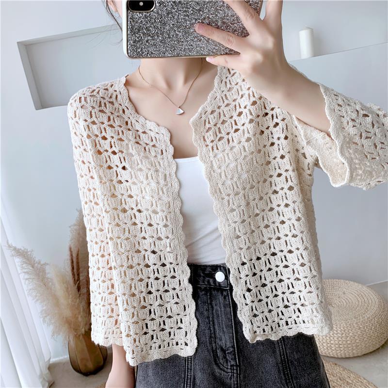 Women's 2025 Spring/Summer Knit Cardigan - Short, Hollow Out Shawl Style Versatile Top