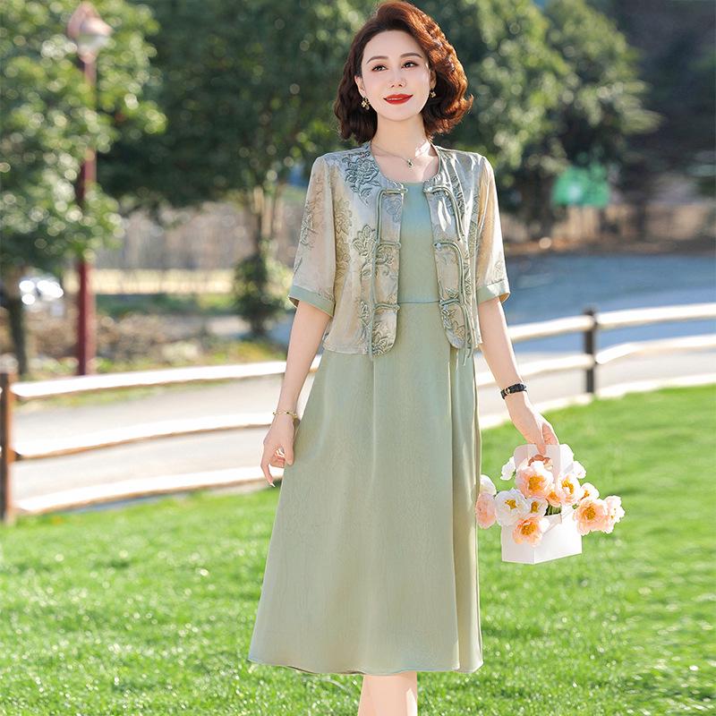 Elegant Summer Outfit: Chinese Style Two-Piece Dress Set for Mother's Day - Ideal for Middle-Aged and Elderly Women