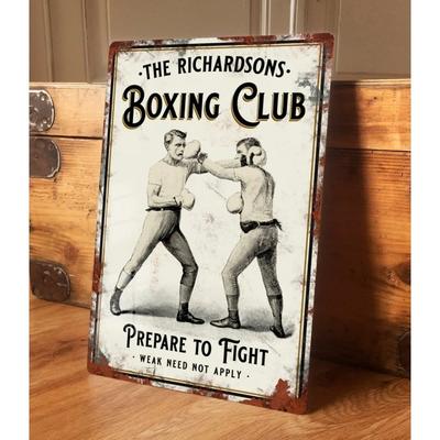 Personalisierbares Retro-Boxen-Metallschild - Personalisierte Club-Fitnessstudio-Wandplakette, Individuell graviertes Dekor für den Heim-Fitnessbereich