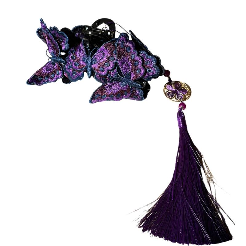 

Элегантная заколка для волос в виде бабочки со сложной вышивкой и деталями-кисточками для женщин, девушек, вечеринок, свадебных аксессуаров