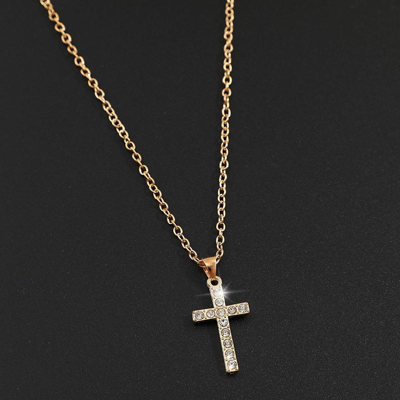 Trend Sweet And Cool Artificial Diamond Cross Pendant Pearl Personality Cool Wild Collarbone Chain Necklace Gift