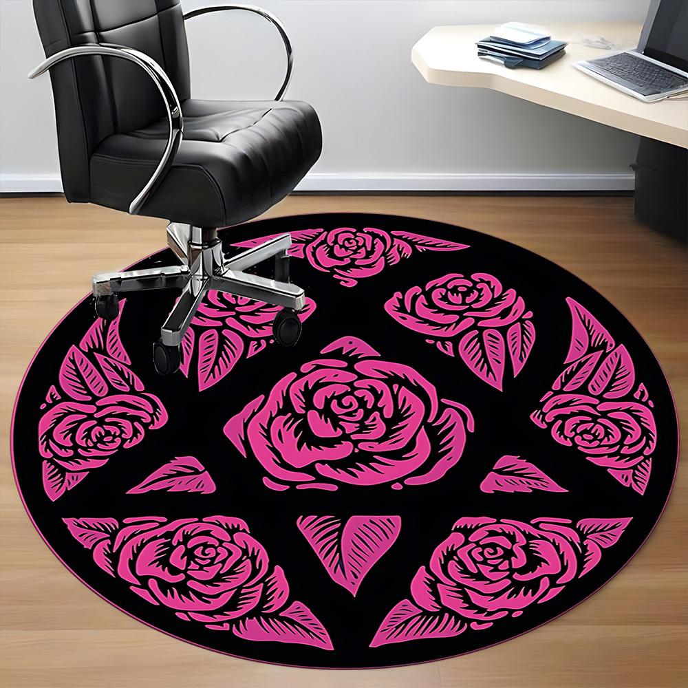 1 Stück Rose Floral Büro Runder Teppich, Unter Bürostühlen Schlafzimmer Wohnzimmer Heimdekoration, Raumdeko, In verschiedenen Größen erhältlich