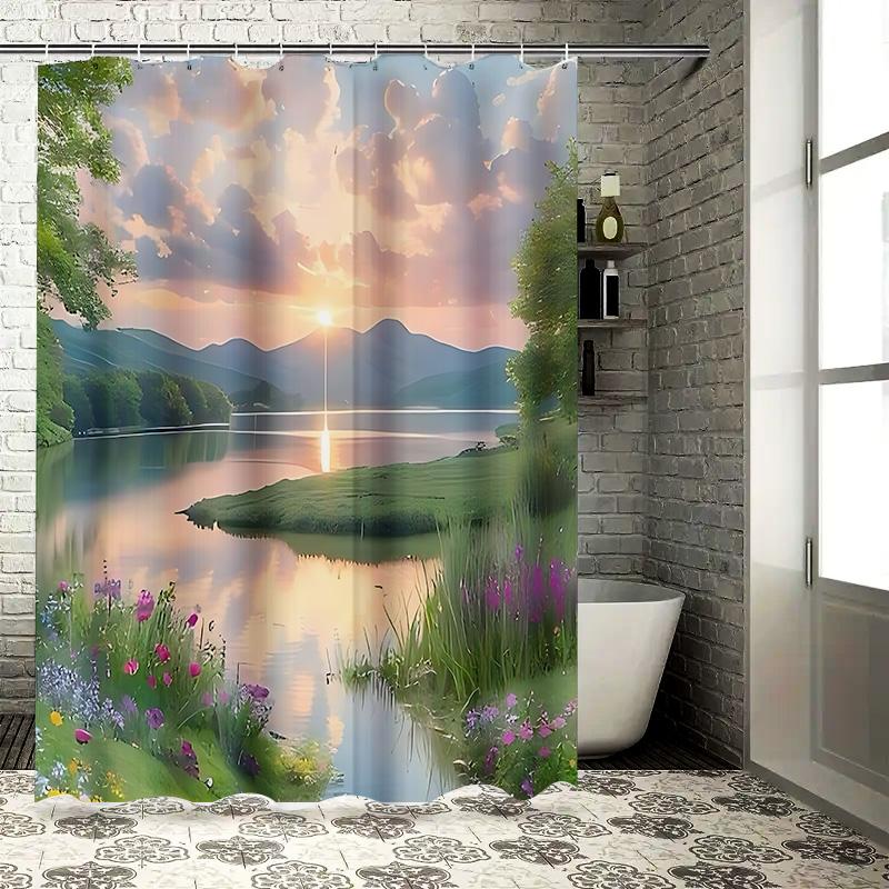 

Scenic Lake Sunset Print Shower Curtain Nature Landscape Home Decor Waterproof Durable For Stylish Home Upgrade Elevate Space W60H190(CM)-1 Pcs