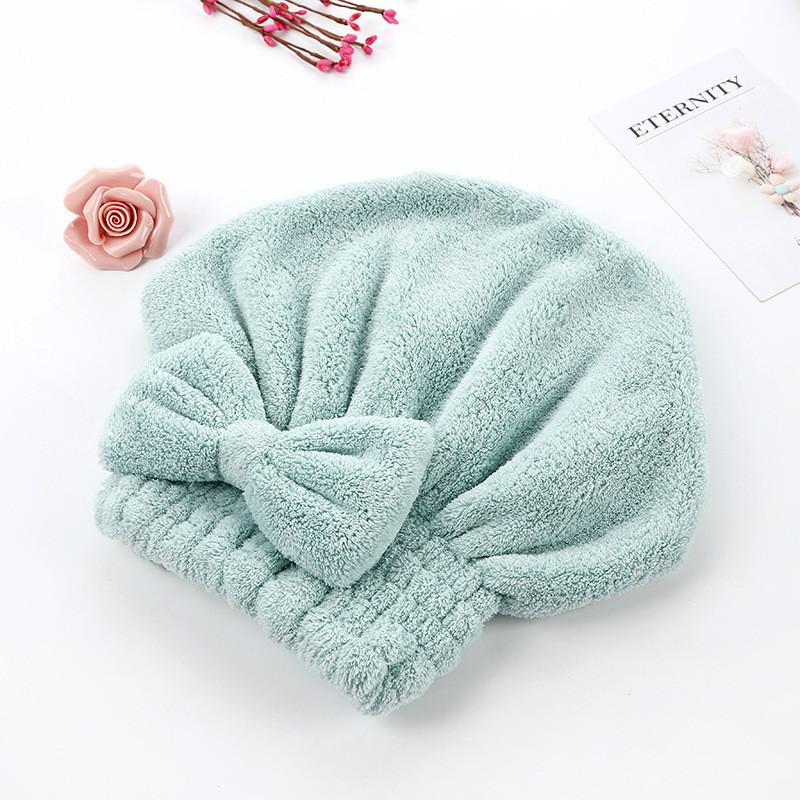 

Fleece Coral Bow Solid Color Dry Hair Cap Bathroom Supplies Durable Breathable зелёный