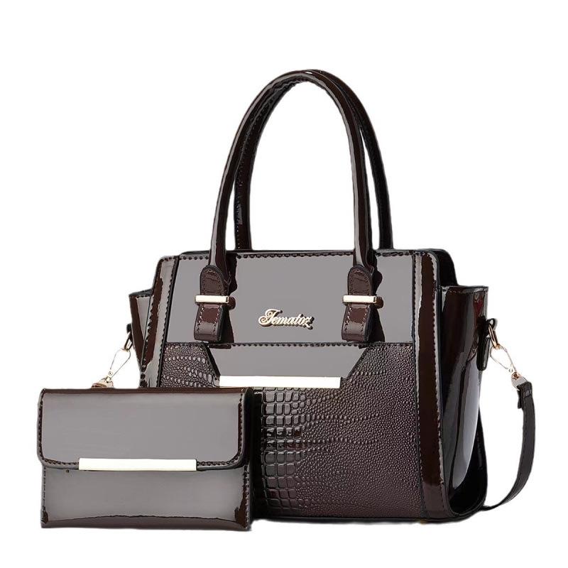 Model Crocodil Mamă-Copil 2 Piese: Set Geantă Crossbody și de Umăr pentru Femei - Geantă de Mână Stil Coreean