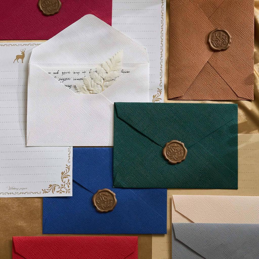 Chinese Retro Style Woven Pattern Envelope & Letter Set with Kraft Paper & Sealing Wax