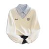 Plus Size Two-Piece Patchwork Polo Neck Sweatshirt - Women's Loose Slimming College Style for Spring & Autumn