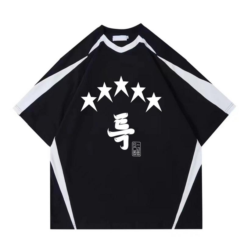 

Футболка с коротким рукавом Stray Kids в стиле ретро, с цветными блоками – Модная европейская и американская уличная одежда XXL