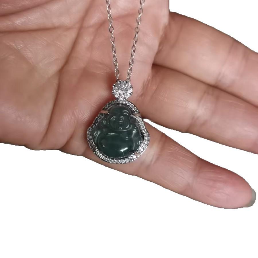 High Ice Chalcedony Buddha Pendant Necklace: Titanium Steel Girls’ Birthday Gift