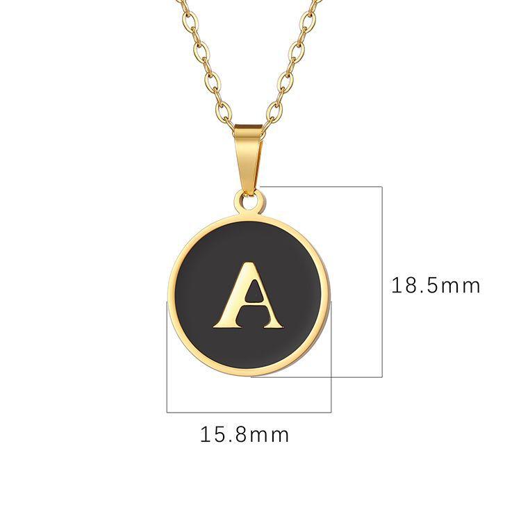 English letter oiled necklace, European and American trend titanium steel chain, round gold letter pendant collarbone chain