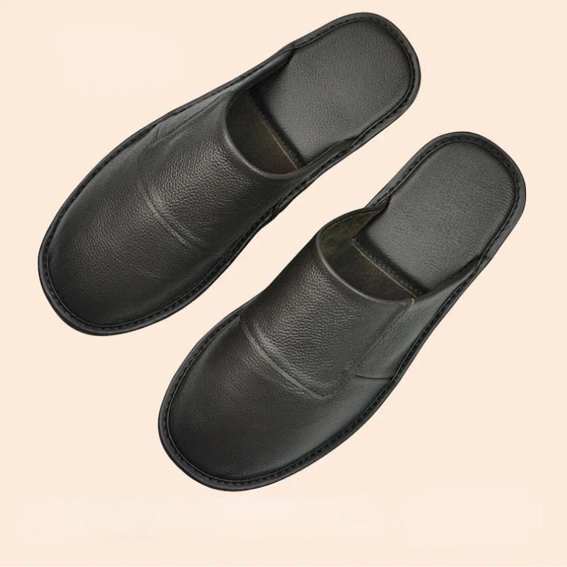  Autumn Winter Indoor Shoes Men's Women Slippers Man Concise Slides Simple Leather Home Slippers for Plus Size 46
