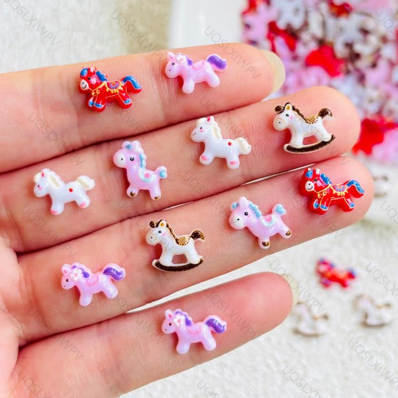55Pcs Cute Mini Cartoon Colorful Unicorn Horse Nail Art Charms Resin Nail Decorations For Diy Hairpin Nails Crafts A151
