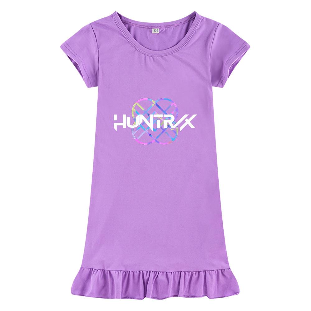 M1195 Kids Girls Kpop Rumi Zoey Mira Print Short Sleeves Ruffle Dress