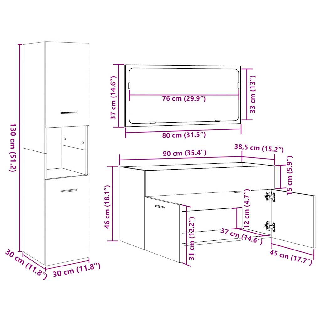 4 piece bathroom furniture set concrete grey particleboard