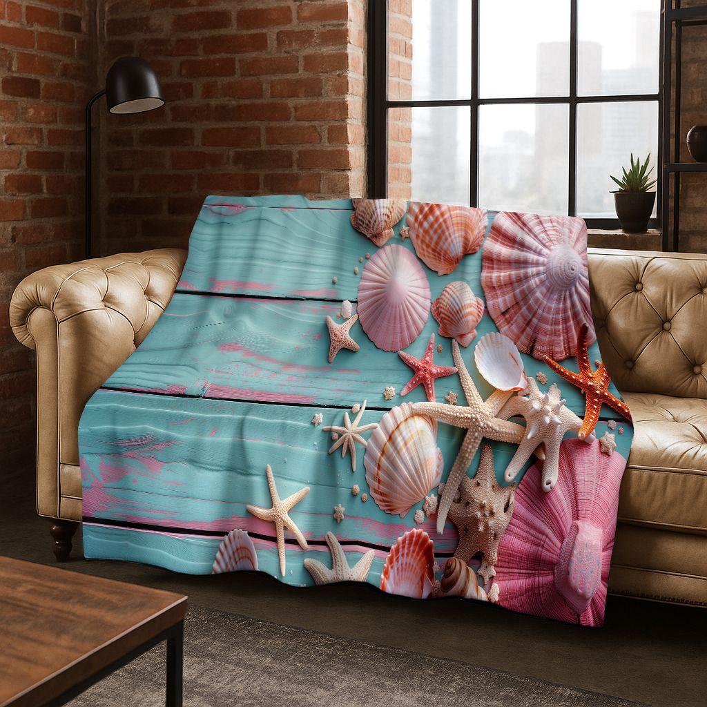 Traum Seestern Muschel Tropischer Strand Seestern Kunst Flanell Decke, Gemütliche Weiche Überwurfdecke für Zuhause Schlafzimmer Bett Sofa Abdeckung Geschenk