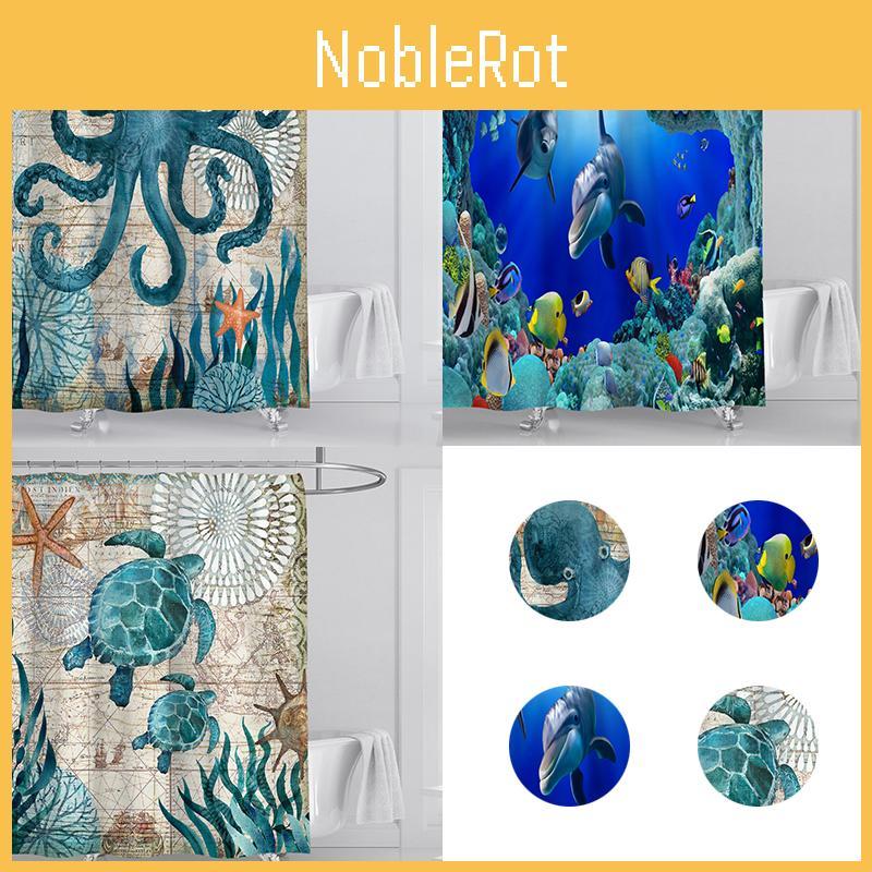 Fun And Stylish Bathroom Essential With Washable Turtle Octopus Shower Curtain And 12 Easy-install Hooks