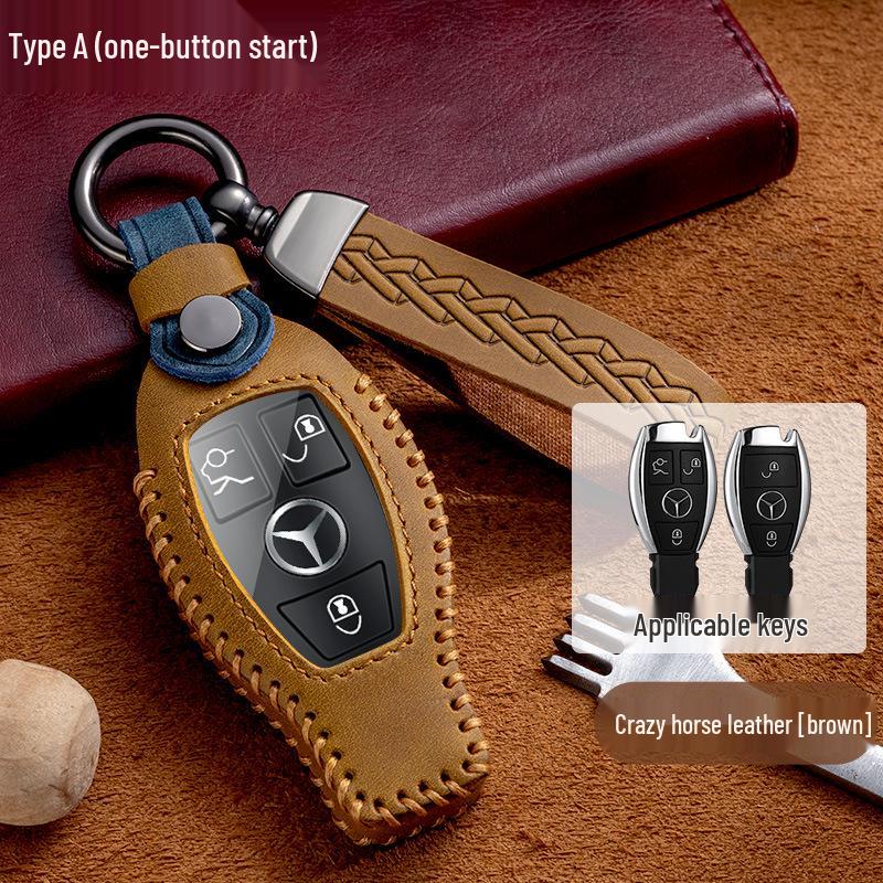 Genuine Leather Key Bag Set for Mercedes-Benz S-Class C200L, New C-Class, E-Class E300L, and GLK300