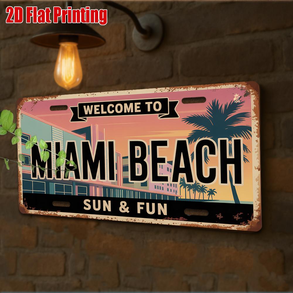 D Flat D Flat Printing Pc Vintage Metal Sign for Decorationg Only Outdoor Wall Art (cm Cm) MIAMI BEACH Alum