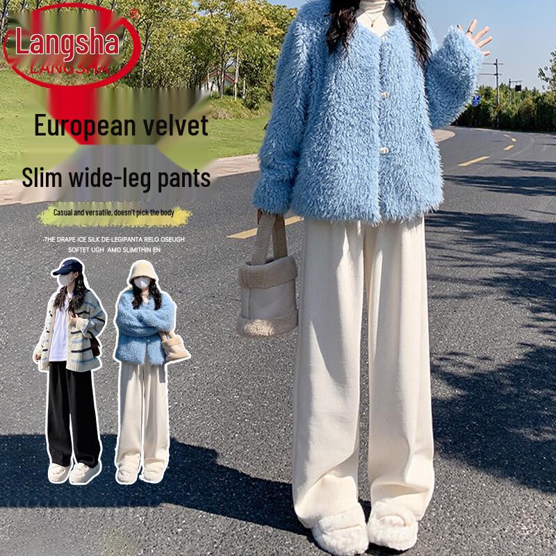 

Langsha Women s High-Waist Wide-Leg Casual Pants L