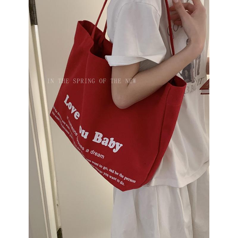Korean version of casual large-capacity underarm bag women's 2025 new letter print tote bag shoulder shopping bag