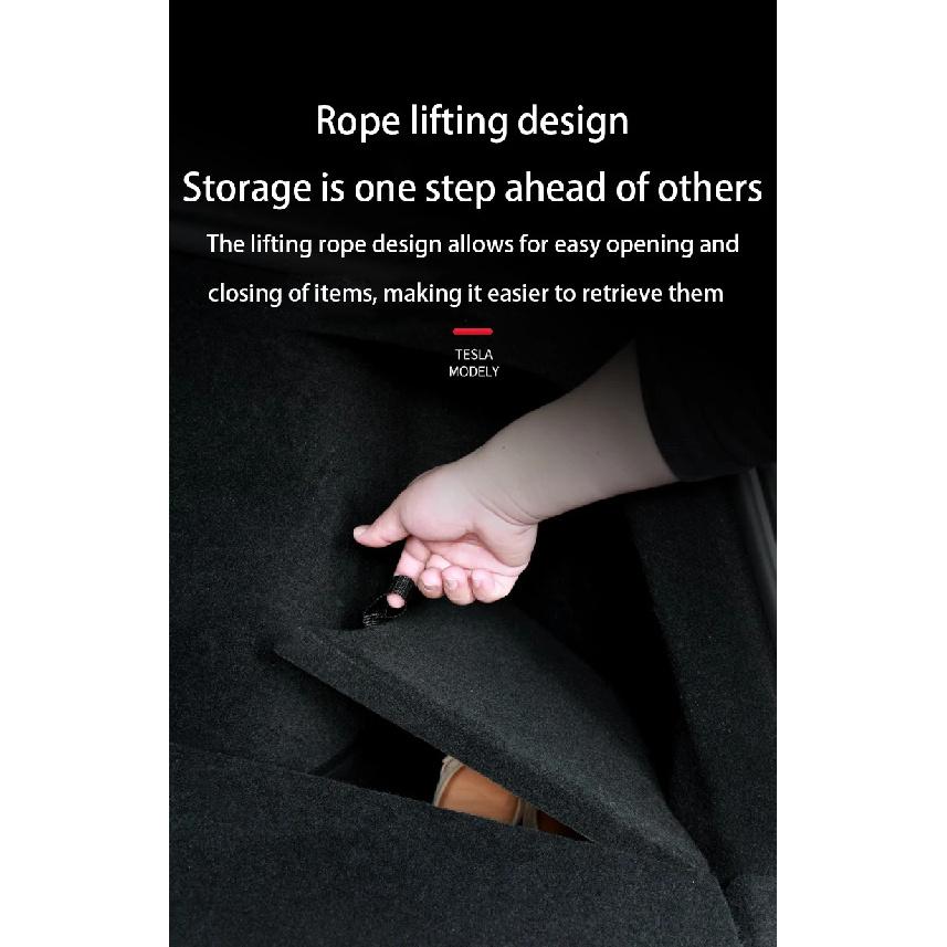 For Tesla Model Y Juniper 2026 Rear Trunk Side Storage Box Cargo Organizer TPE Bin Box Flocking Mat Partition Board Accessories